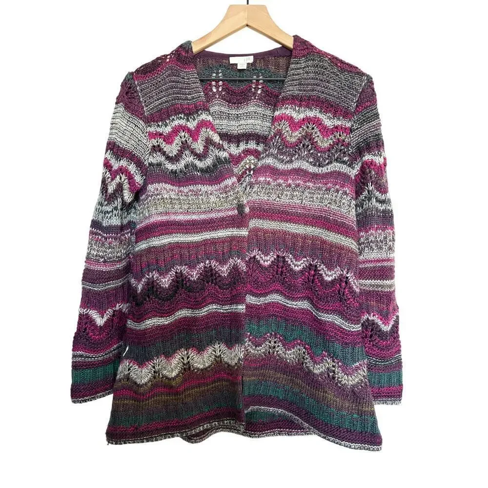 J JIll  Knit Cardigan Purple Multicolor Wool Blend XS Petite Cottagecore